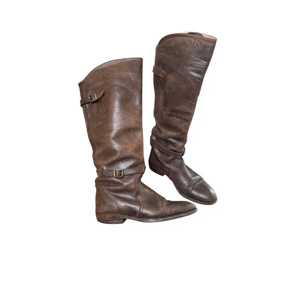 Frye Shoes - Frye Dorado Tall Riding Boots Women's Size 8 Brown Leather Buckle Knee High Shoe
